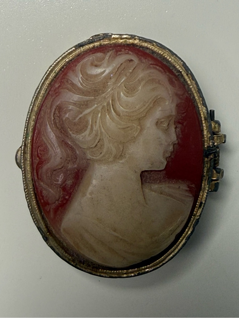Vintage Mid-Century Carved Carnelian Agate Hardstone Cameo Pill Case / Compact